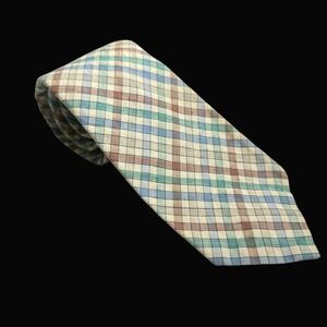 Brooks Brothers Brooksgate Mens Plaid Tie Green Blue Brown Tan Check Preppy